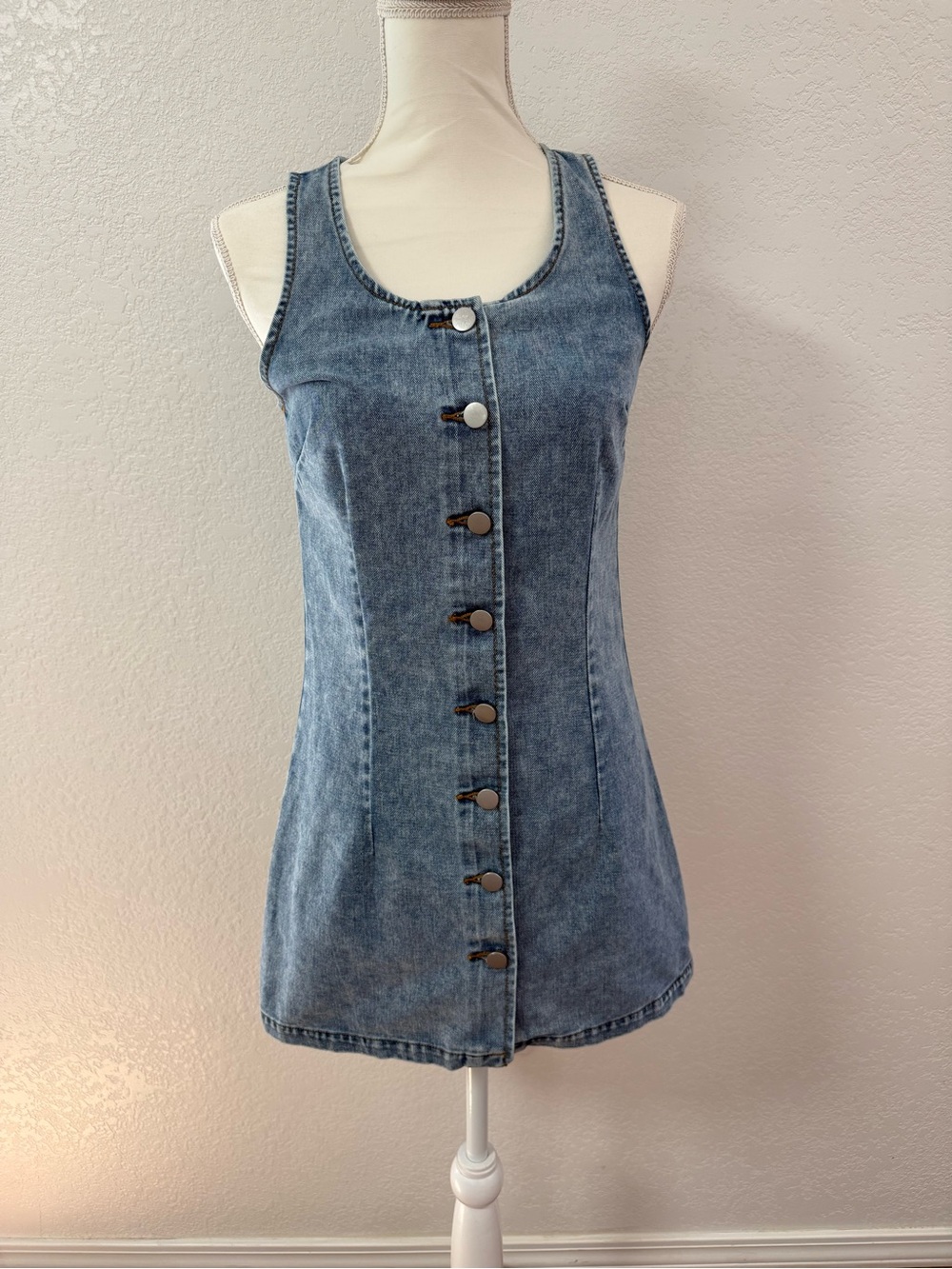 SINCERELY JULES S Denim  Button-Front Tank Dress in Light Blue Sleeveless
